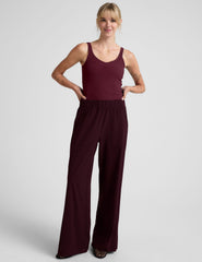 red ribbed tank top with a soft v neckline.