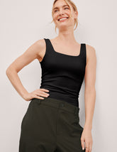 black double-layered square neckline bodysuit.