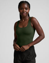 green double-layered square neckline bodysuit.