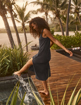 black midi tank dress with a front side slit.