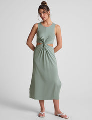 green twist front midi dress