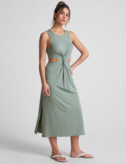 green twist front midi dress