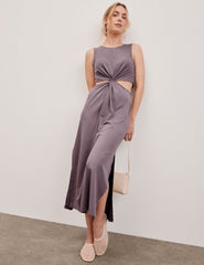 brown twist front midi dress.