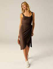 brown wrap midi dress