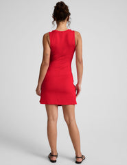 red tie front dress
