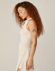 white heather rib v-neck cropped tank with a collar.