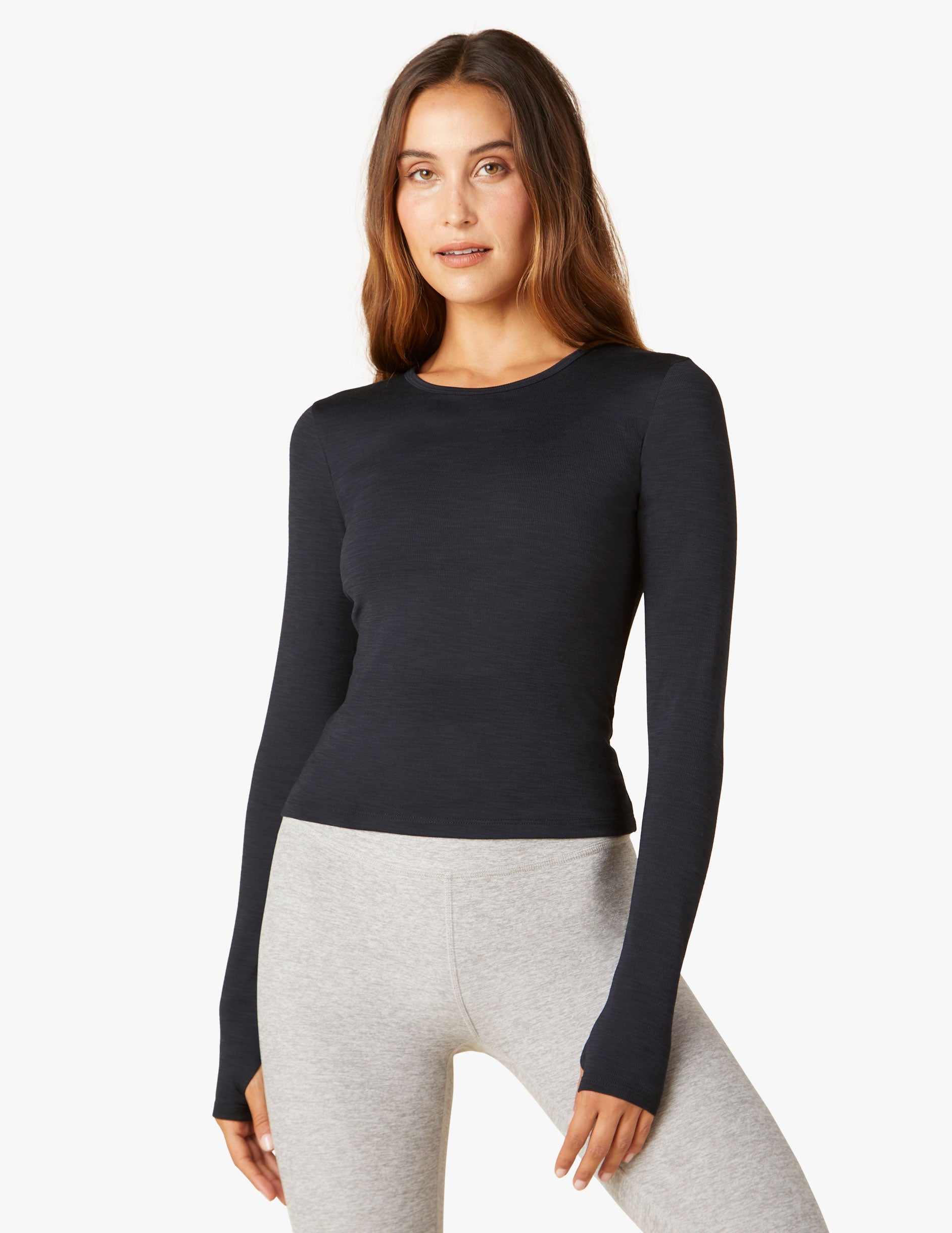 Black Heather Rib Long Sleeve Shirt