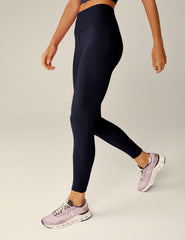 blue solid hued midi leggings.
