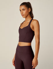 purple racerback cropped tank top with a sweetheart neckline.