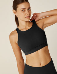black high-neck racerback bra top.