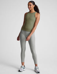 green ribbed slim fit classic length tank with a crew neckline.