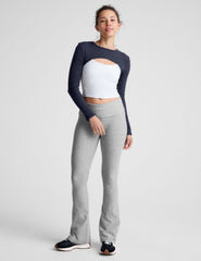 blue ribbed long sleeve shrug top.