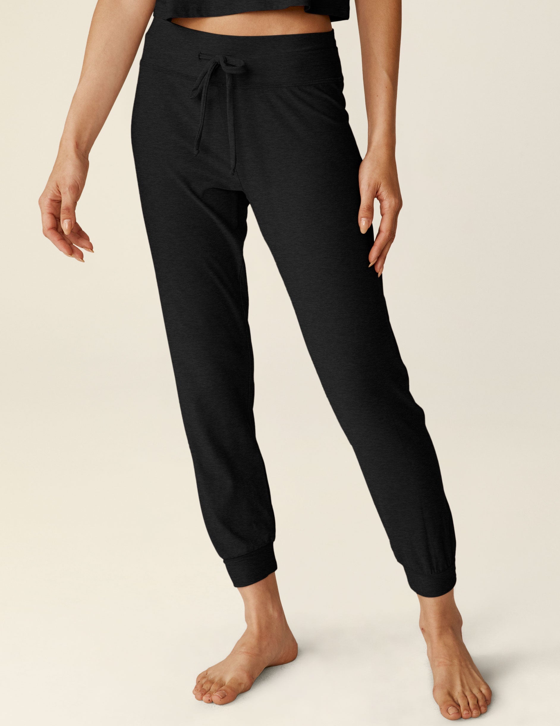 black joggers with drawstring at waist