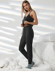 black joggers with drawstring at waist