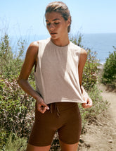 brown relaxed fit scoop neck cropped tank top.