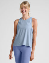 blue scoop neck relaxed fit tank top.