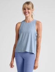 blue scoop neck relaxed fit tank top.