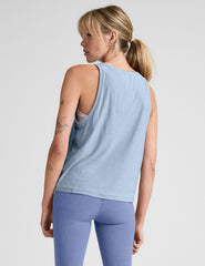 blue scoop neck relaxed fit tank top.