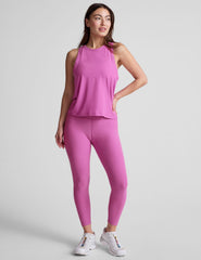 pink relaxed fit tank with a high front neckline and rib neckband and armhole bands.