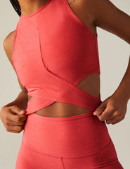 pink cropped tank with criss cross front