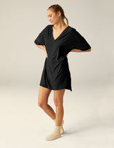 black v-neck oversized sleep t-shirt.