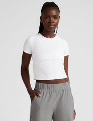 white cropped baby tee.