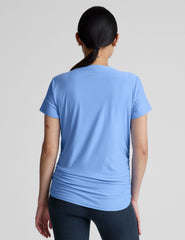 blue short sleeve maternity top.