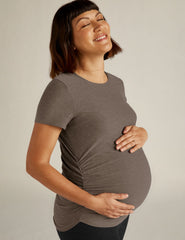 brown short sleeve scoop neck maternity t-shirt.