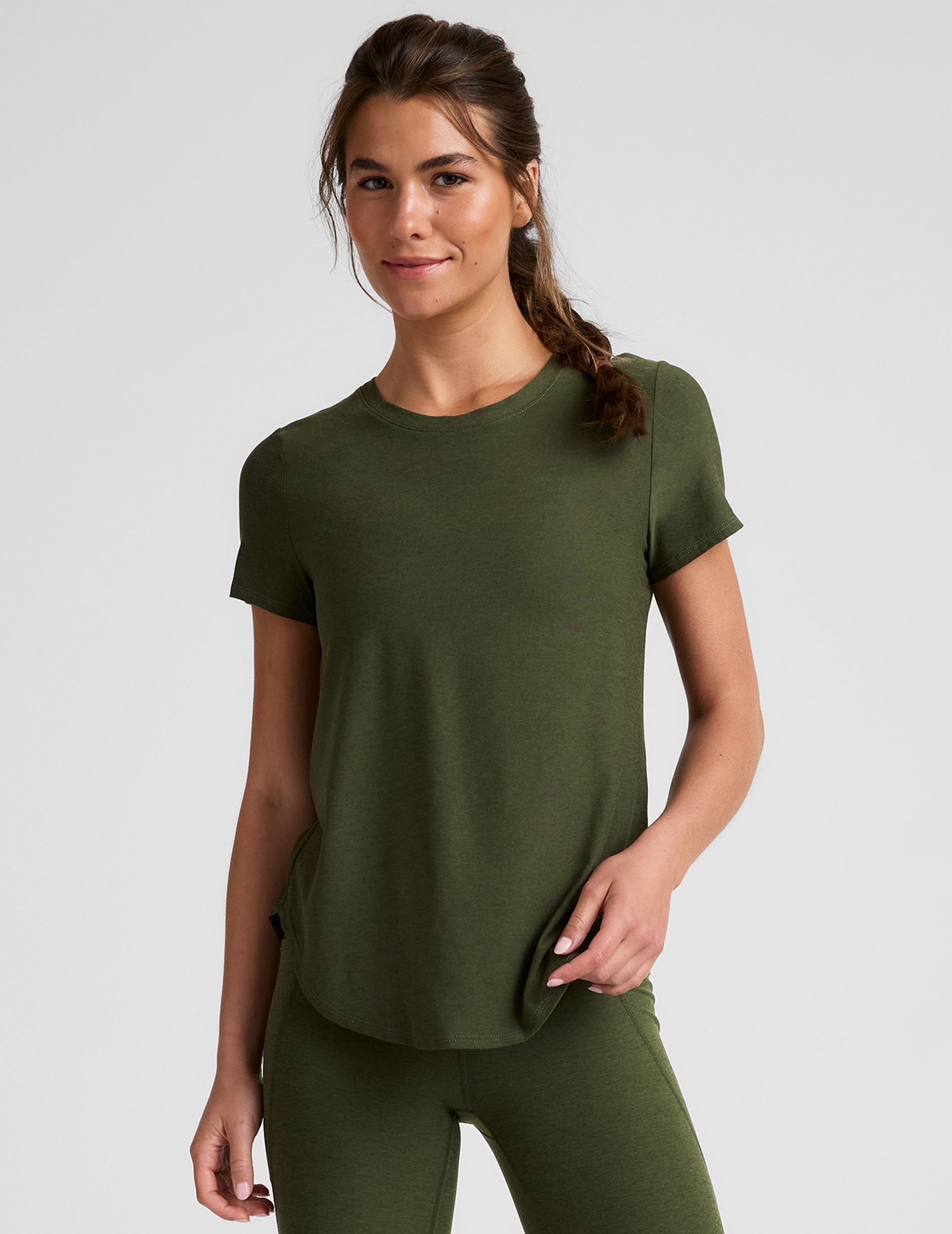 green short sleeve relaxed fit top.