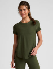 green short sleeve relaxed fit top.
