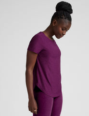 purple scoop neck relaxed fit short sleeve top.