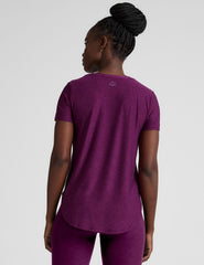 purple scoop neck relaxed fit short sleeve top.