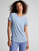blue short sleeve relaxed fit top.