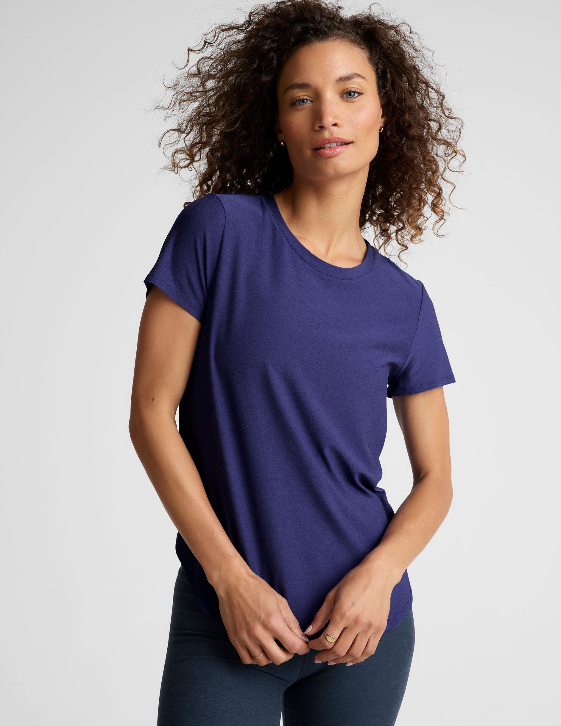 blue short sleeve lightweight classic scoop neck t-shirt.