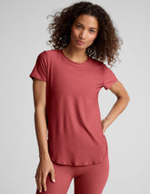 red scoop neck relaxed fit t-shirt.