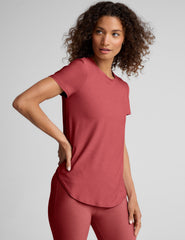 red scoop neck relaxed fit t-shirt.