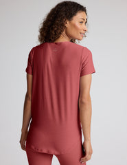 red scoop neck relaxed fit t-shirt.