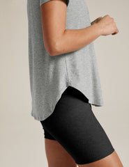 silver short sleeve t-shirt.