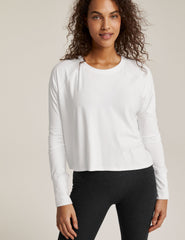 white crew neck long sleeve top