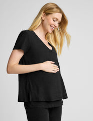 black maternity v neck nursing top