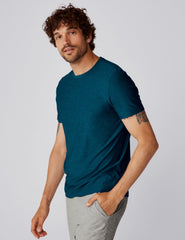 blue men's short sleeve top.