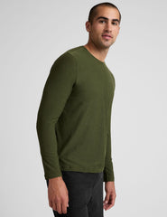 green long sleeve crew neck men's top.