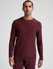 red long sleeve crew neck men's top.