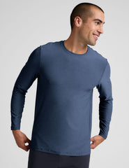 blue long sleeve crew neck men's top.