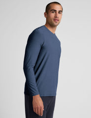 blue long sleeve crew neck men's top.