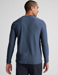 blue long sleeve crew neck men's top.
