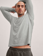 gray men's long sleeve top.
