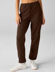 brown jogger style sweatpants with pockets.
