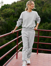 gray midi fleece joggers with pockets.