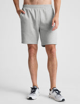 gray men's sweat shorts with pockets.